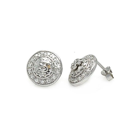 Silver 925 Rhodium Plated CZ Disc with Dollar $ Sign Men's Stud Earrings